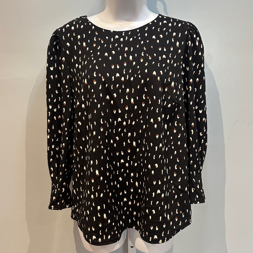 Melloday Black Animal Print Patterned Longsleeve Blouse Medium